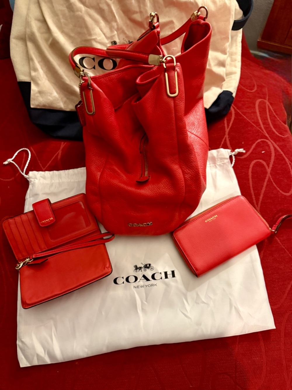 Coach Pebbled Leather Shoulder Bag with Matching Wallets